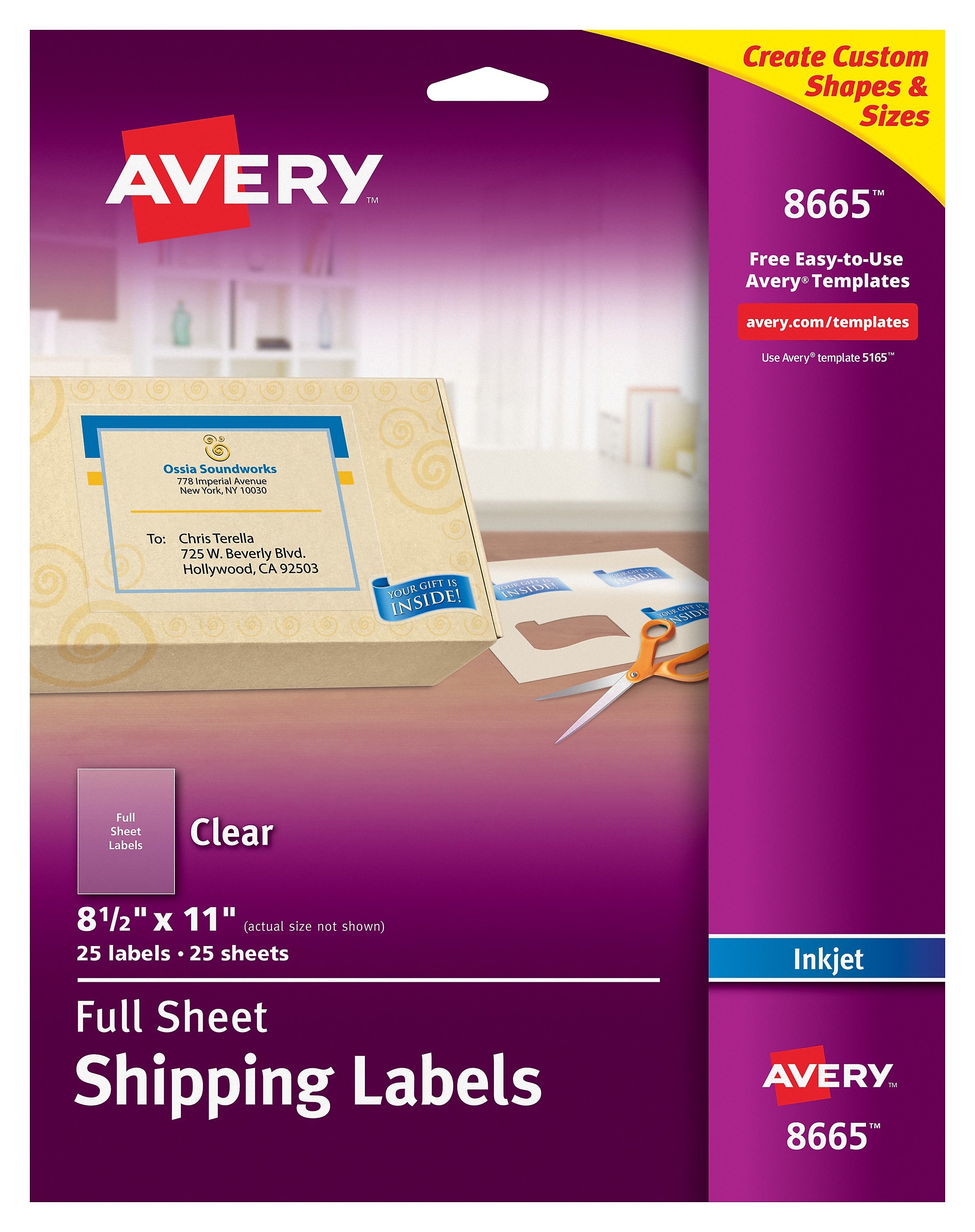 Avery Inkjet Shipping Labels, 8 1/2" x 11", Matte Clear, 25 Labels/Pack (8665)
