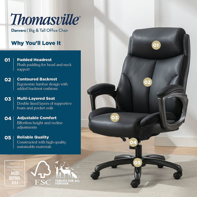 Thomasville Danvers Ergonomic Polyurethane Big & Tall Chair, 400 lb. Capacity, Black (52403-BLK)