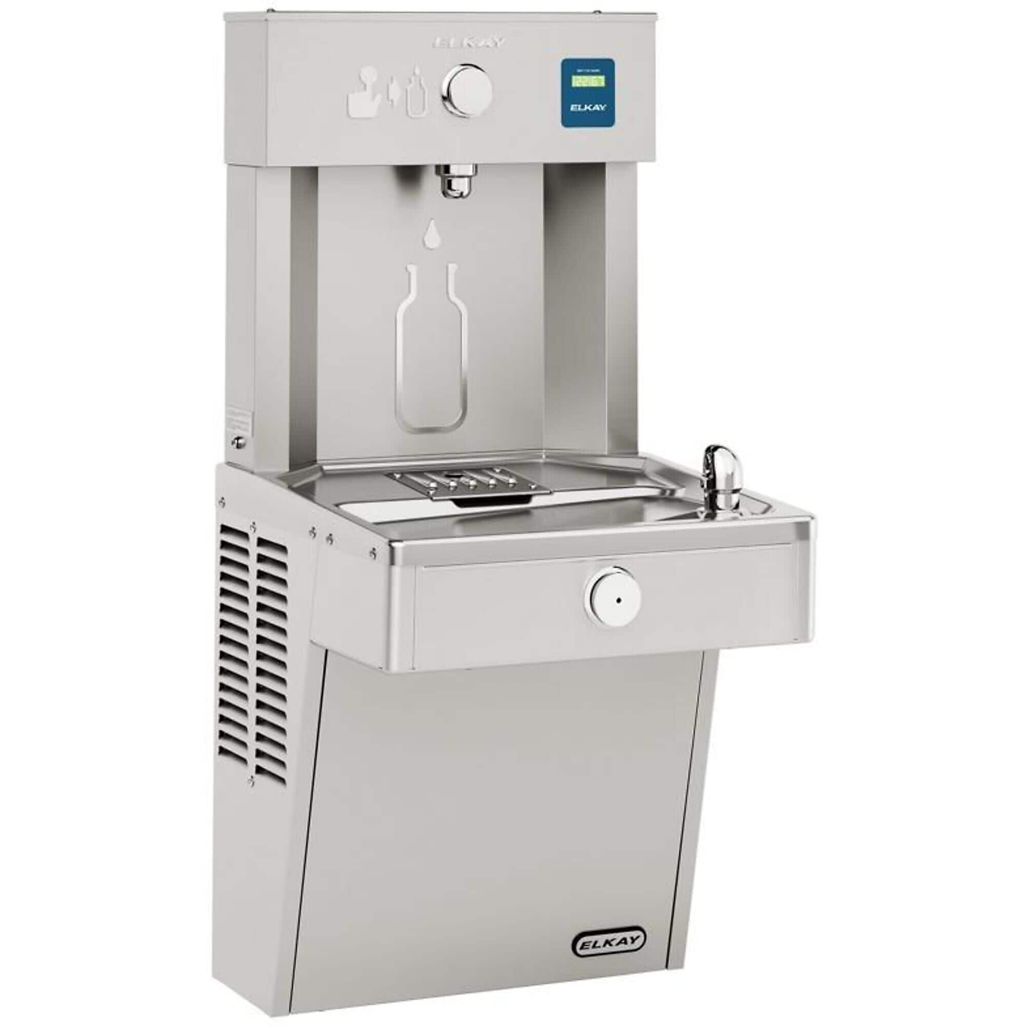 Elkay ezH2O Wall Mounted Drinking Fountain and Bottle Filling Station with Cooler and Vandal Resistant Bubbler (VRC8WSK)