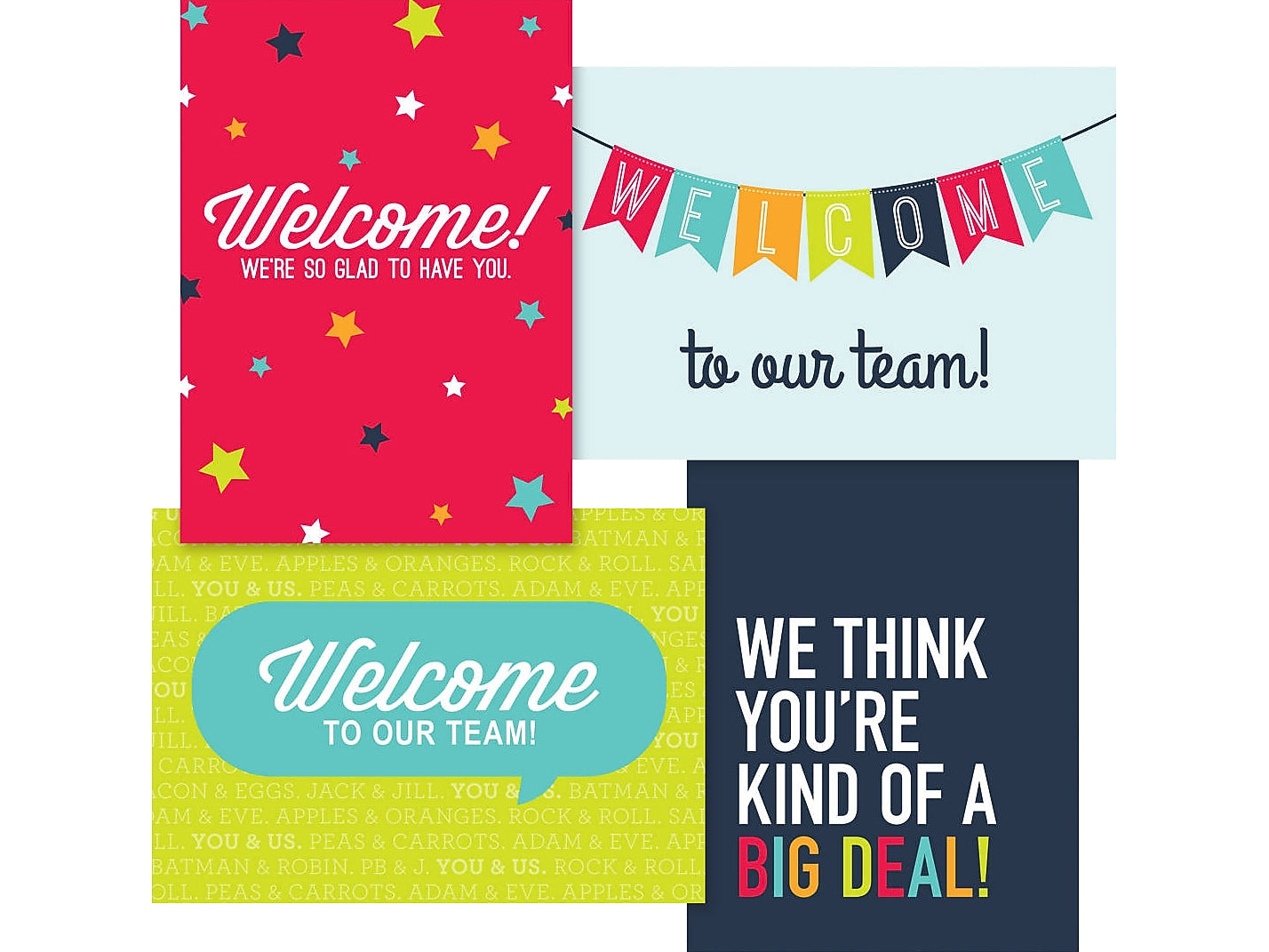 Baudville Onboarding Welcome Workplace Cards with Envelopes, 5.63" x 7.88", Assorted Colors, 12/Pack (77000)