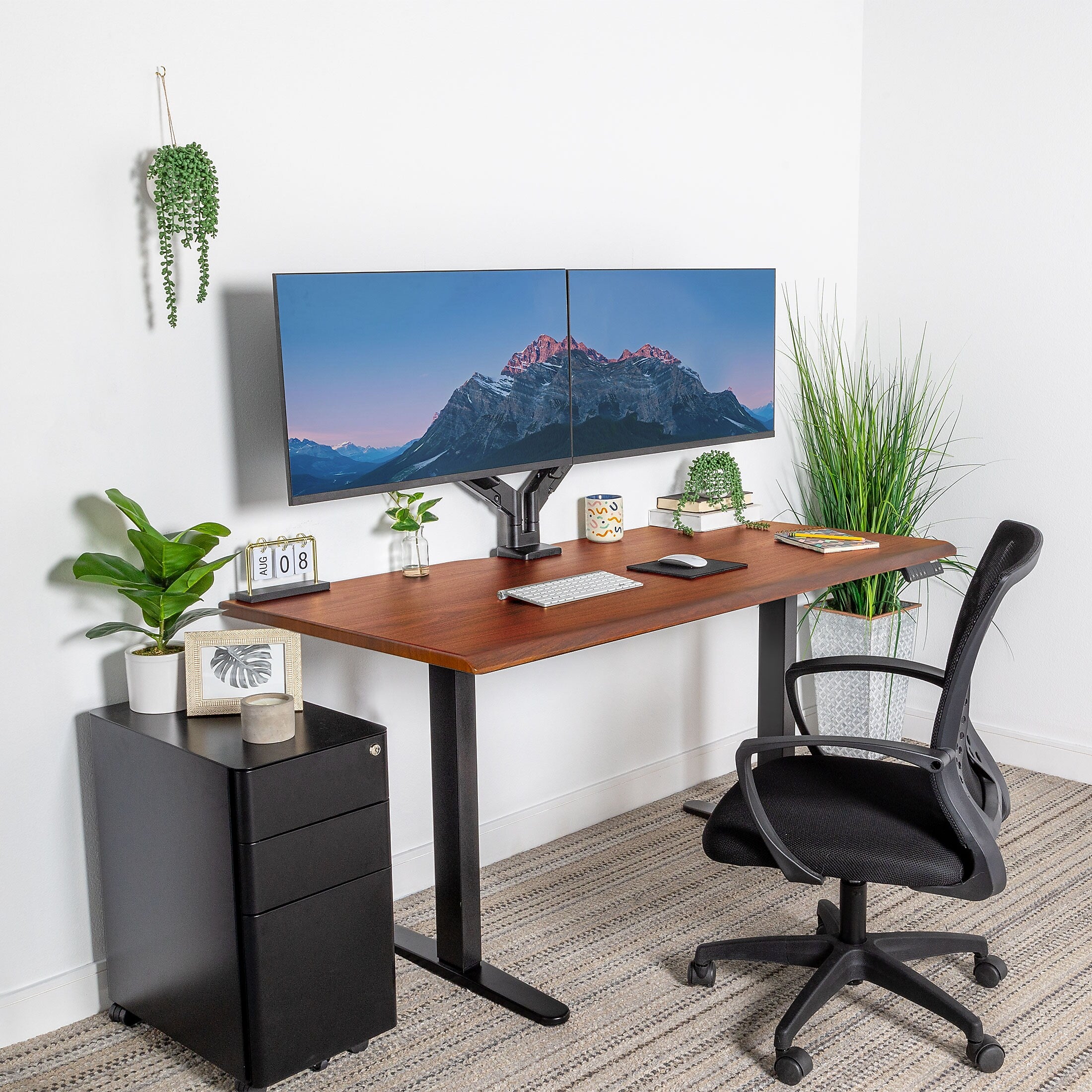 Mount-It! Dual Motor 60"W Electric Adjustable Standing Desk, Hazelnut Brown/Black (MI-18125)