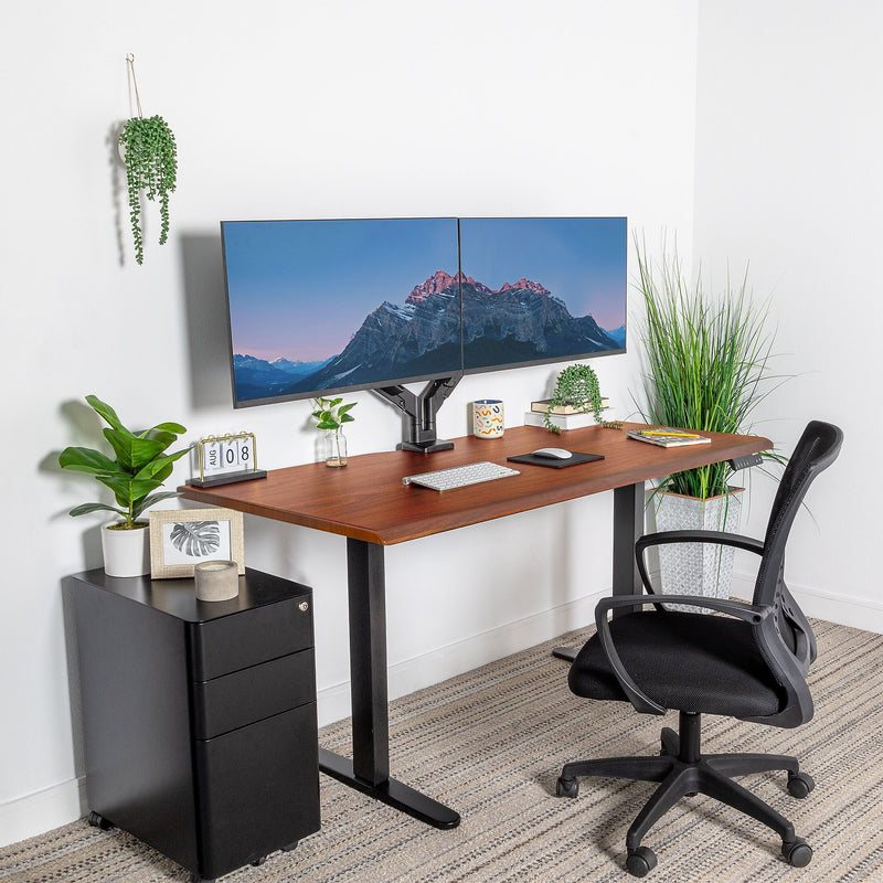 Mount-It! Dual Motor 60"W Electric Adjustable Standing Desk, Hazelnut Brown/Black (MI-18125)