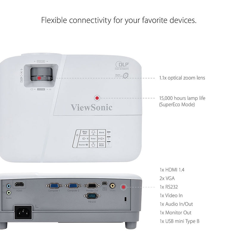 ViewSonic 4000 Lumens WXGA Home with HDMI and Vertical Keystone, White (PA503W)