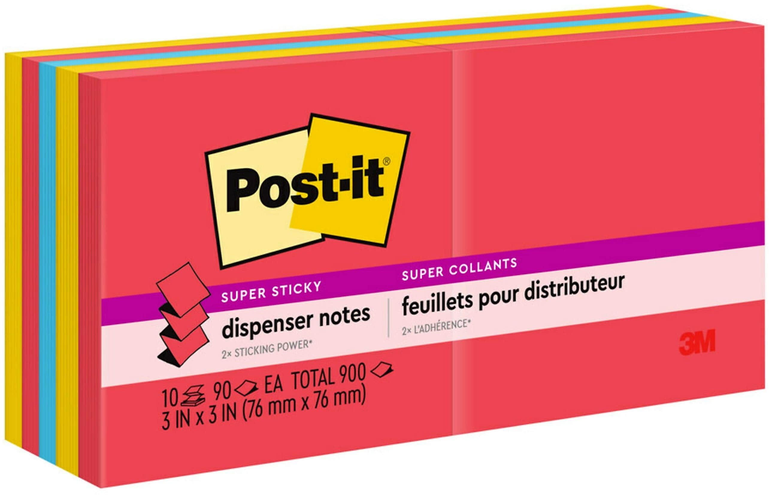 Post-it Super Sticky Pop-up Notes, 3" x 3", Playful Primaries Collection, 90 Sheet/Pad, 10 Pads/Pack (R33010SSAN)