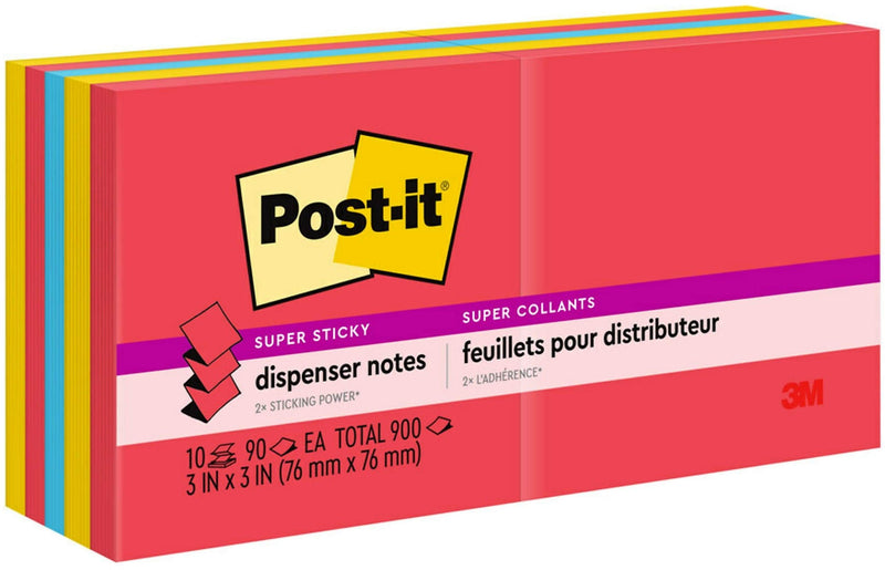 Post-it Super Sticky Pop-up Notes, 3" x 3", Playful Primaries Collection, 90 Sheet/Pad, 10 Pads/Pack (R33010SSAN)