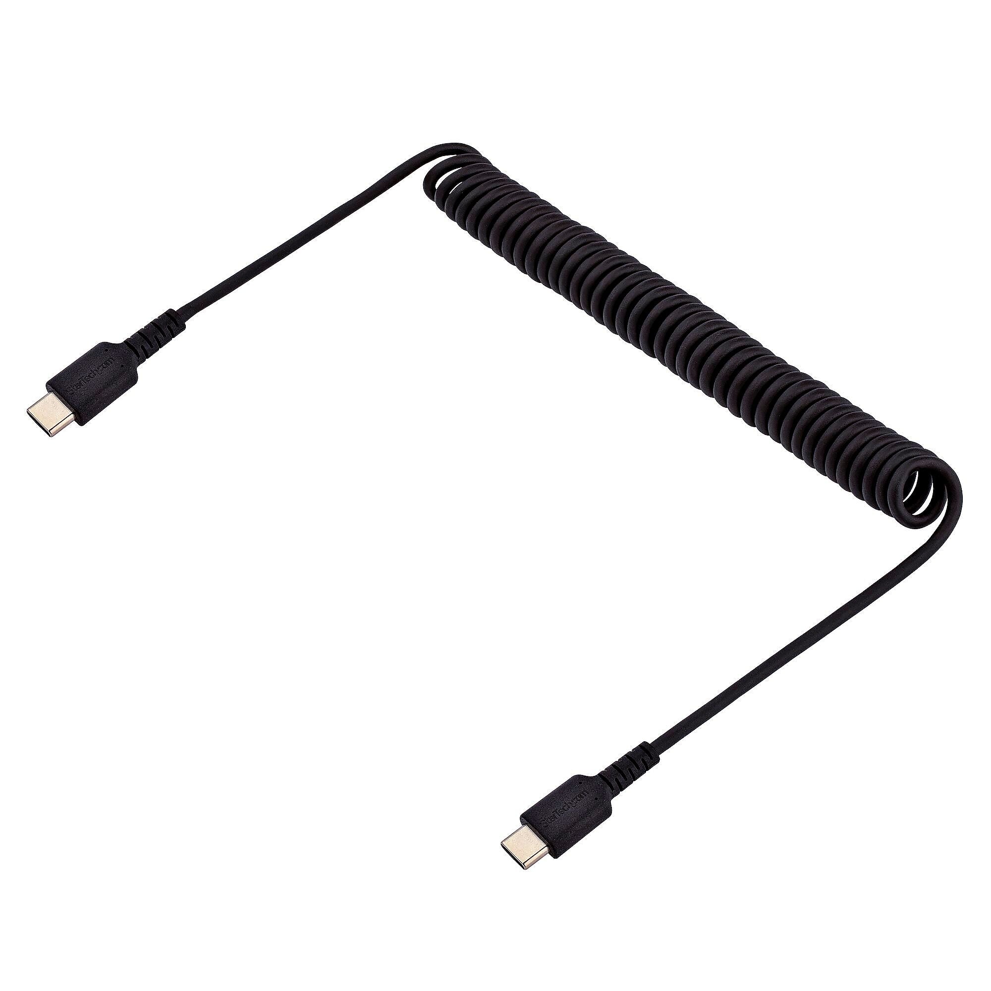 StarTech.com 3.3ft USB-C Heavy Duty Coiled Cable, Male to Male, Charge/Sync, Black (R2CCC-1M-USB-CABLE)