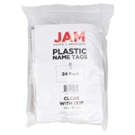 JAM PAPER Plastic Name Tags with Clamp Hook, 3 5/8" x 2 1/4", Clear, 24/Pack (401139014)