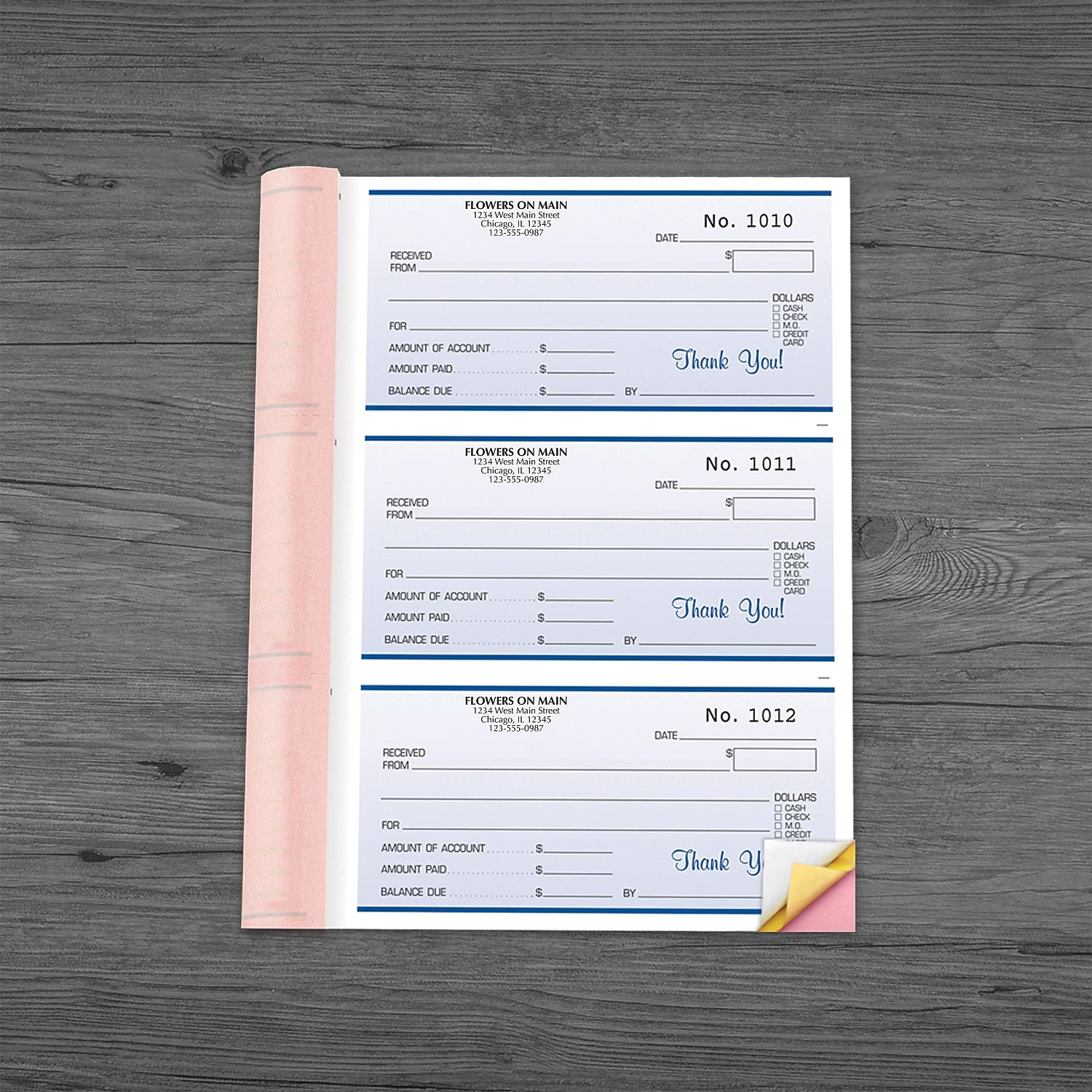 Receipt Book, 3 part, 252 sets per book Detached Size: 2-7/8" x 6" , Qty 12