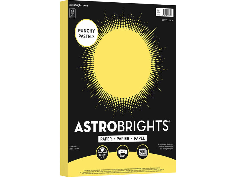 Astrobrights Punchy Pastels 8.5" x 11" Colored Paper, 24 lbs., Lively Lemon, 200 Sheets/Pack (91739)