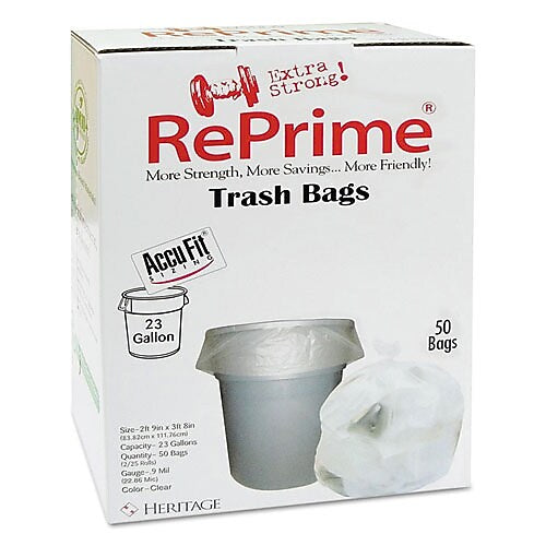 Heritage AccuFit 23 Gallon Industrial Trash Bag, 28" x 45", Low Density, 0.9 Mil, Clear (HERH5645TCRC1)