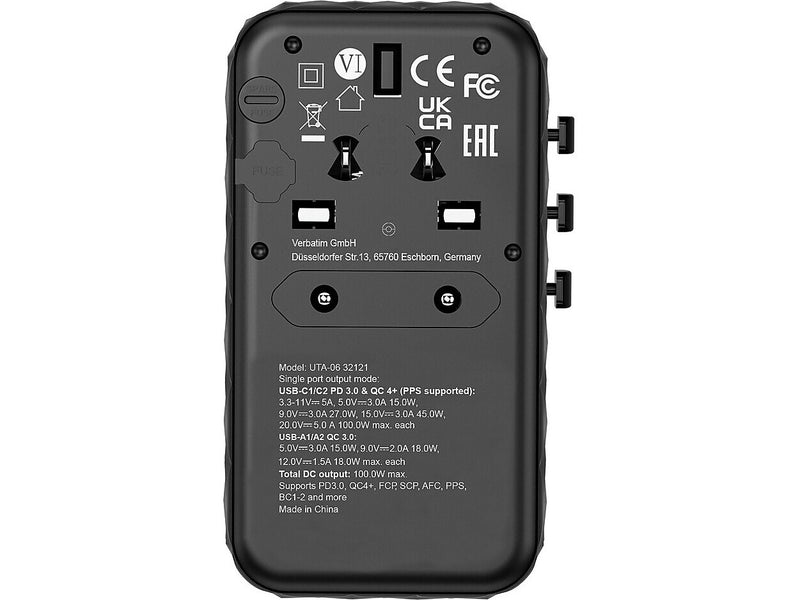 Verbatim UTA-06 Plastic Travel Power Adapter, Black (32121)