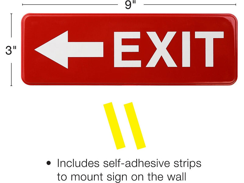 Excello Global Products Emergency Exit Indoor/Outdoor Wall Sign, 9" x 3", Red/White, 2/Pack (EGP-HD-0257)