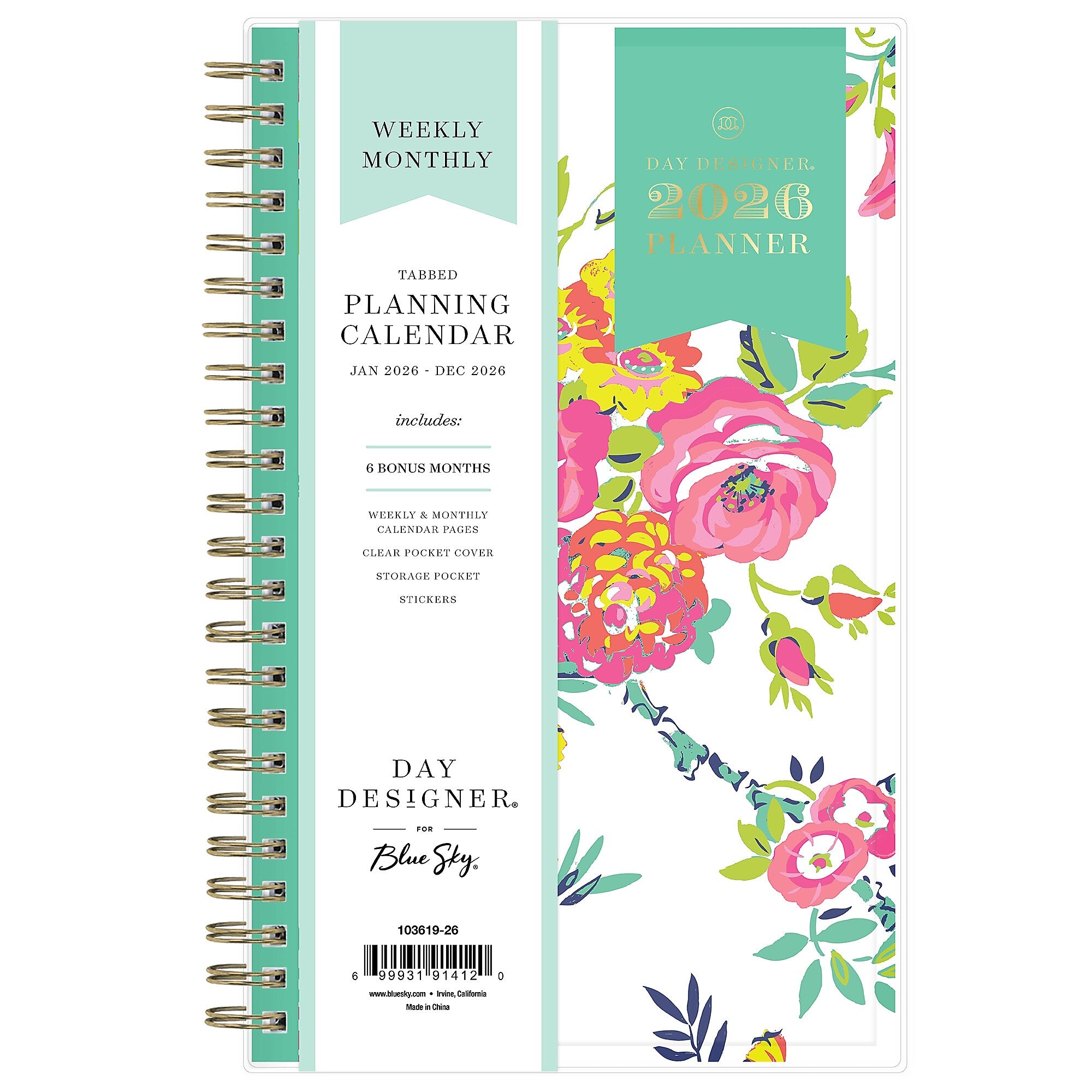 2026 Blue Sky Day Designer Peyton 5" x 8"  Weekly & Monthly Planner, Plastic Cover, Multicolored (103619-26)