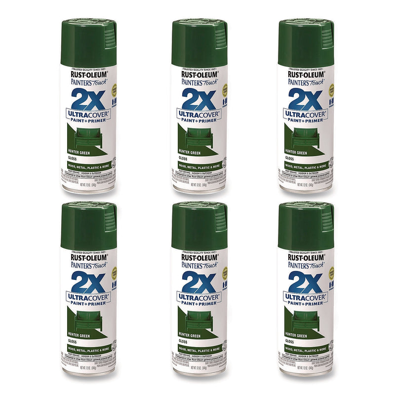 Rust-Oleum Painter's Touch 2X Ultra Cover Spray Paint, Hunter Green, 12 oz., 6/Carton (334034)
