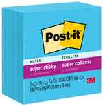 Post-it Super Sticky Notes, 3" x 3", Blue Paradise, 90 Sheet/Pad, 5 Pads/Pack (654-5SSBE)