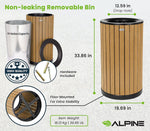 Alpine Industries Steel Outdoor Trash Can with Open Lid, 32 Gallon, Cedar (ALP4400-01-CD)
