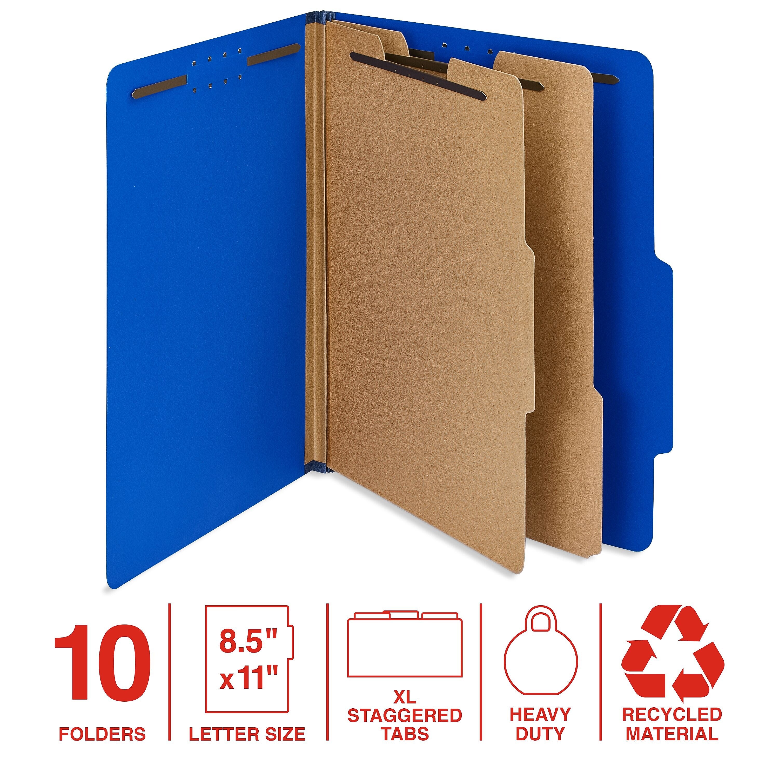 Staples 100% Recycled Heavy Duty Classification Folder, 2-Dividers, 2" Expansion, Letter Size, Dark Blue, 10/Box (ST62550)