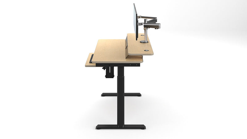 VersaDesk PowerLift Split-Level 48"W Electric Rectangular Adjustable Standing Desk, Maple/Black (PL2SD4830-BM)