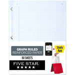 Five Star Reinforced Graph Paper, 8.5" x 11", 3-Hole Punched, 80 Sheets/Pack (170122/170036)
