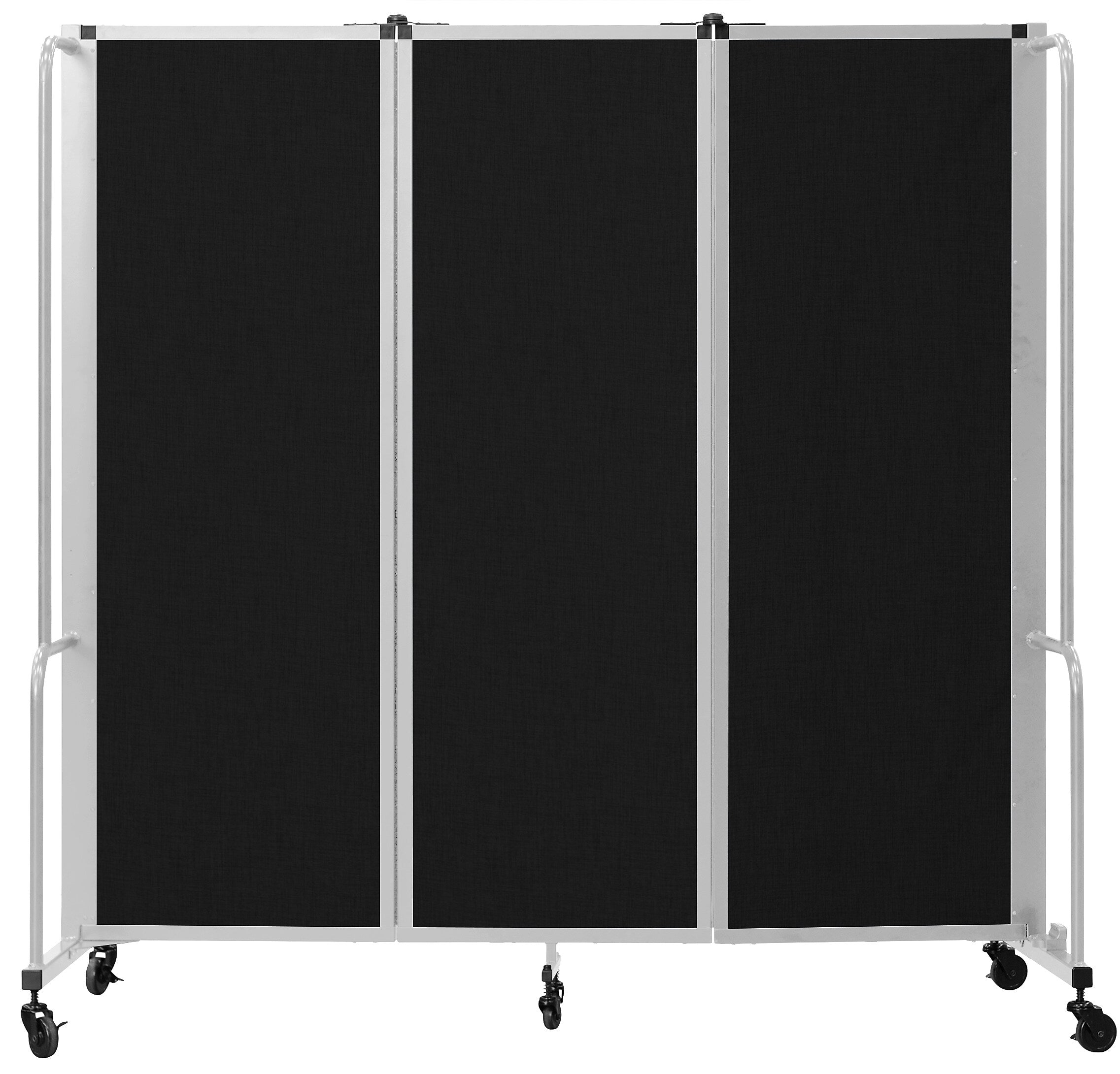 National Public Seating Robo Series 3-Panel Folding Mobile Room Divider, 72"H x 72"W, Black Fabric (RDG6-3PT10)