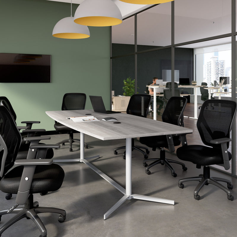 Bush Business Furniture 96W x 42D Boat Shaped Conference Table with Metal Base, Platinum Gray (99TBM96PGSVK)