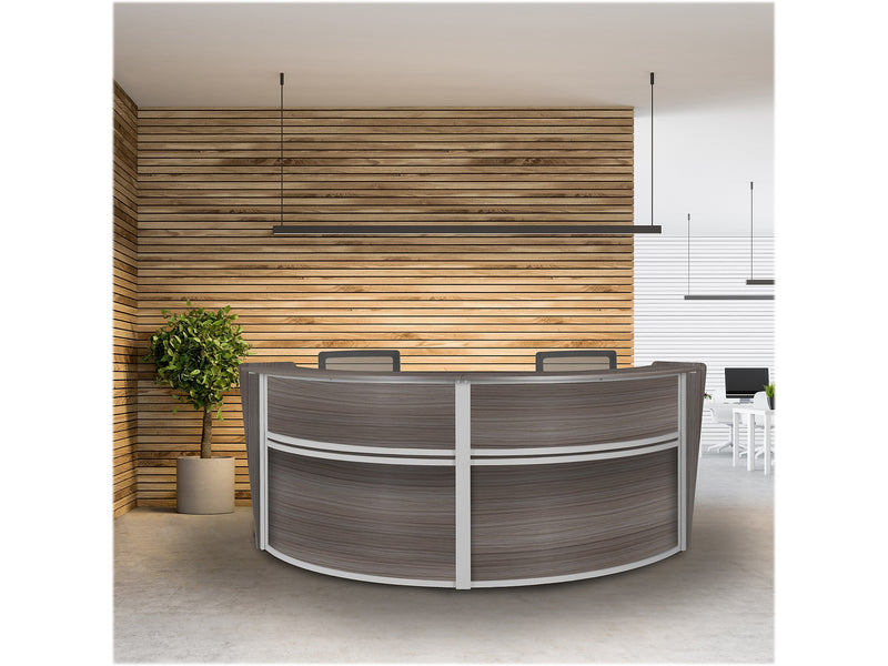 Regency Marque 124.5"W Curved Reception Desk Workstation, Driftwood Gray (77292GY)