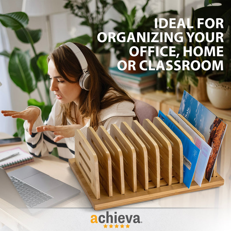 Officemate Bamboo Desk Accessories 9-Compartment Stackable Bamboo Multi-Supply Holder Desk Organizer, Natural Wood Grain (71002)