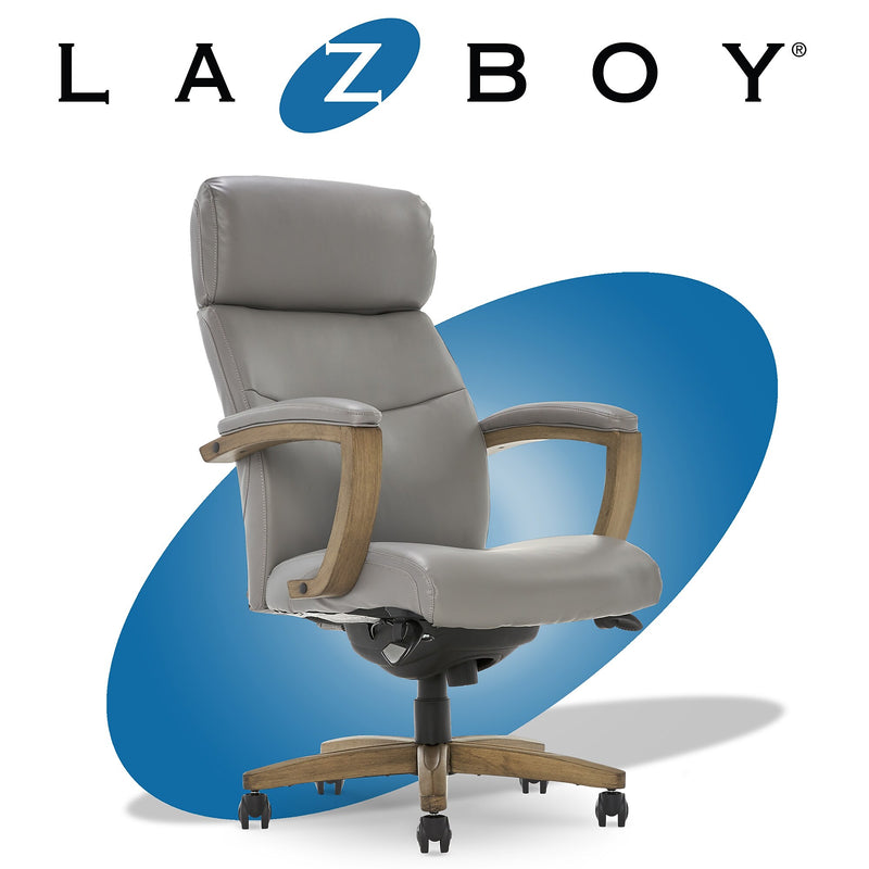 La-Z-Boy Greyson Ergonomic Bonded Leather Swivel Executive Chair, Gray (CHR10086A)