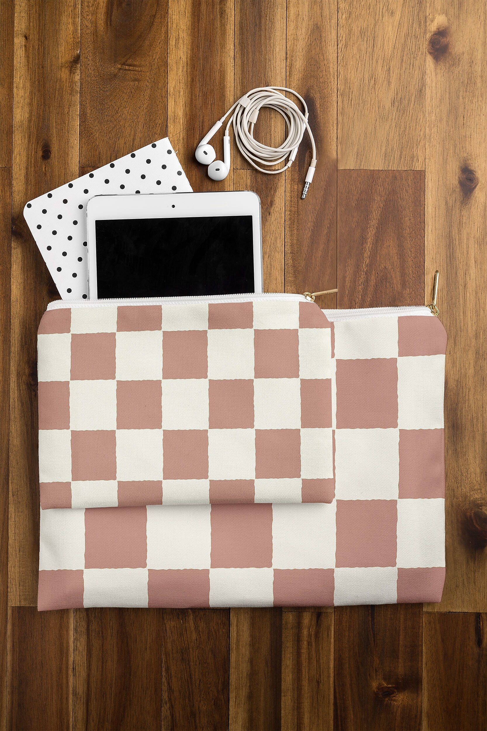 DENY Designs Maya Checker 8.5" Polyester Travel Pouch, Water Resistant, Multicolored (88036-WPOFSM)