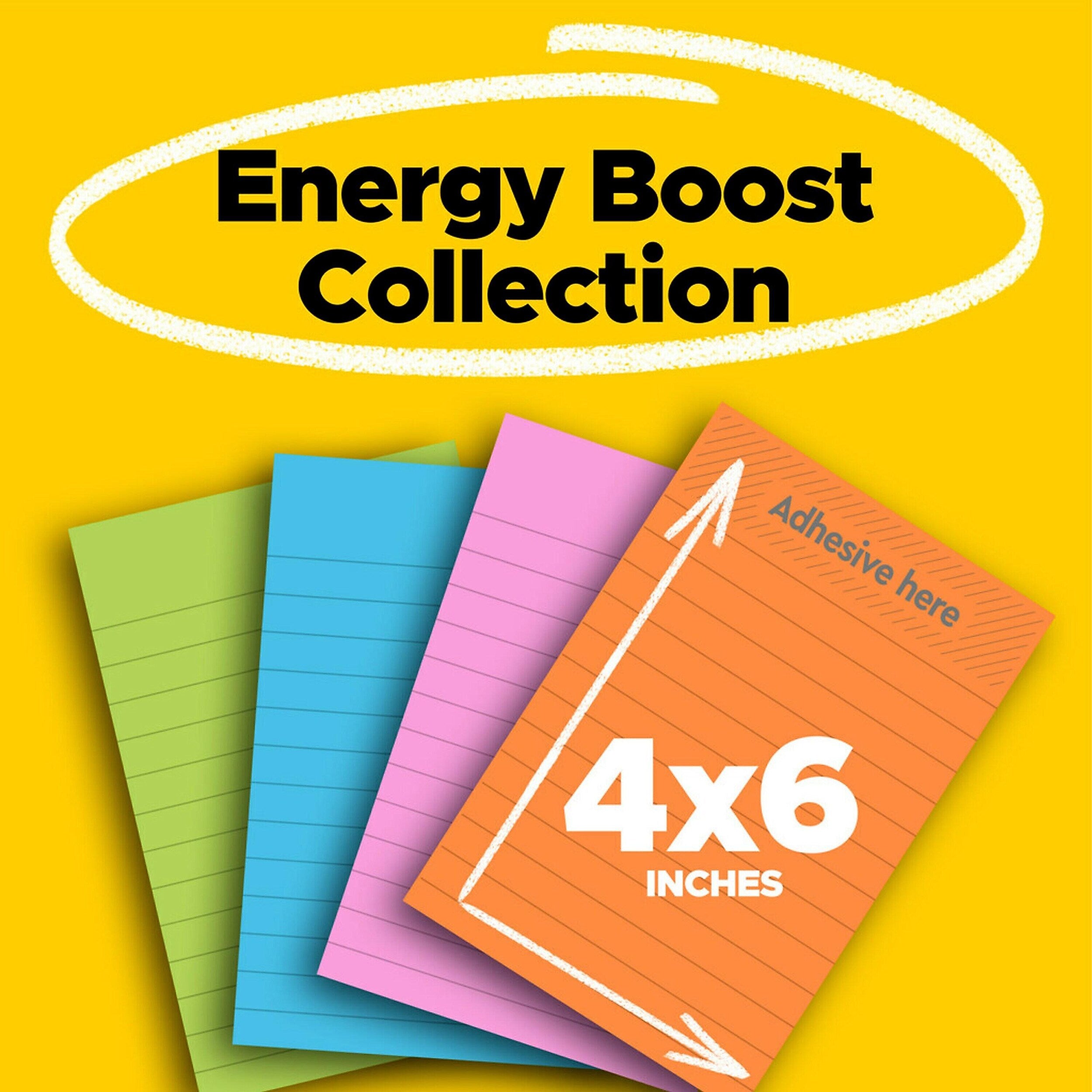 Post-it® Super Sticky Note, 4" x 6", Energy Boost Collection, Lined, 45 Sheets/Pad, 24 Pads/Pack (660-24SSAU-CP)