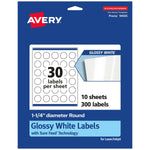 Avery Laser/Inkjet Round Multipurpose Labels, 1.25" Dia., White, 300 Labels/Pack (94505)