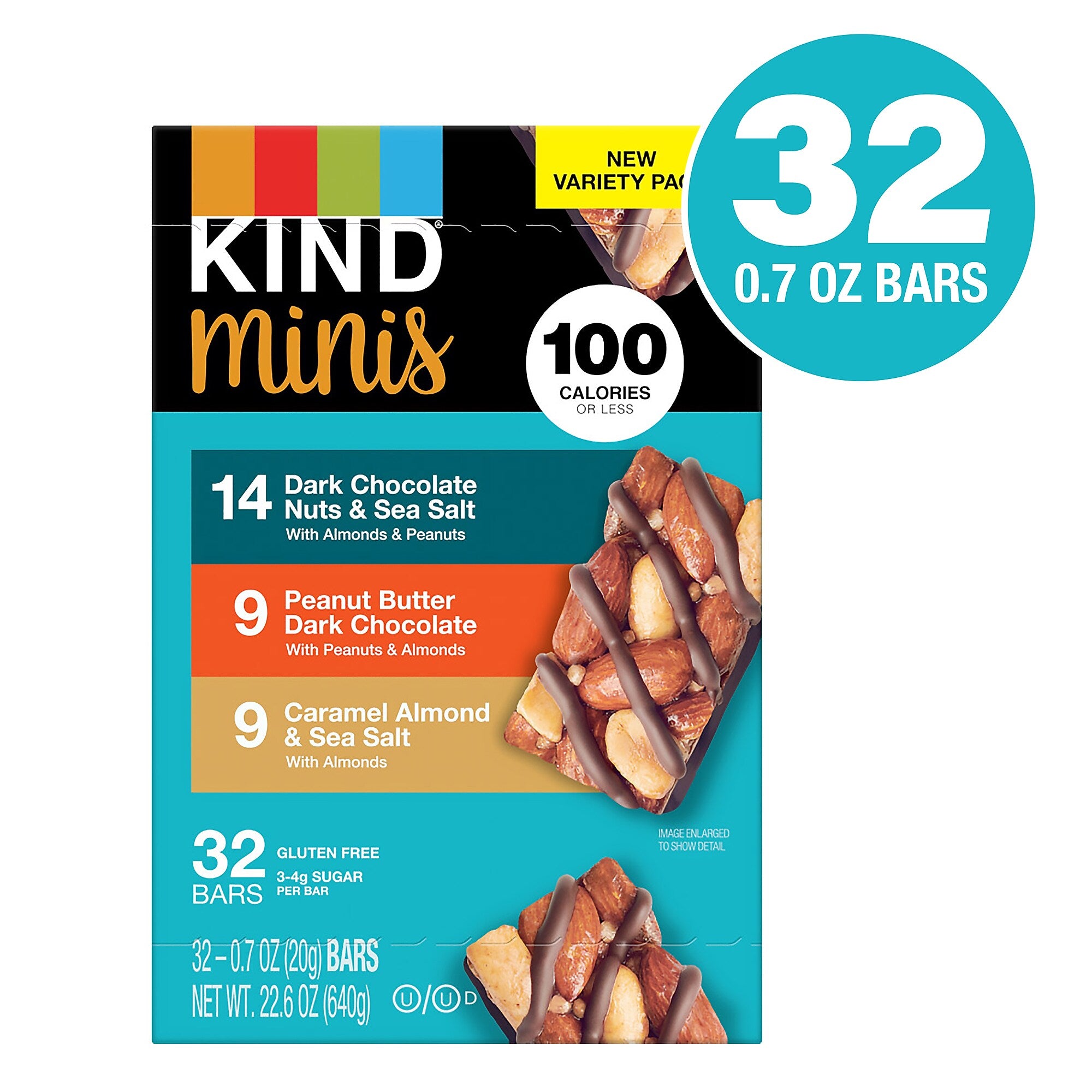 KIND Minis Gluten Free Nut Bar, Variety Pack, 32 Bars/Box (220-00799)