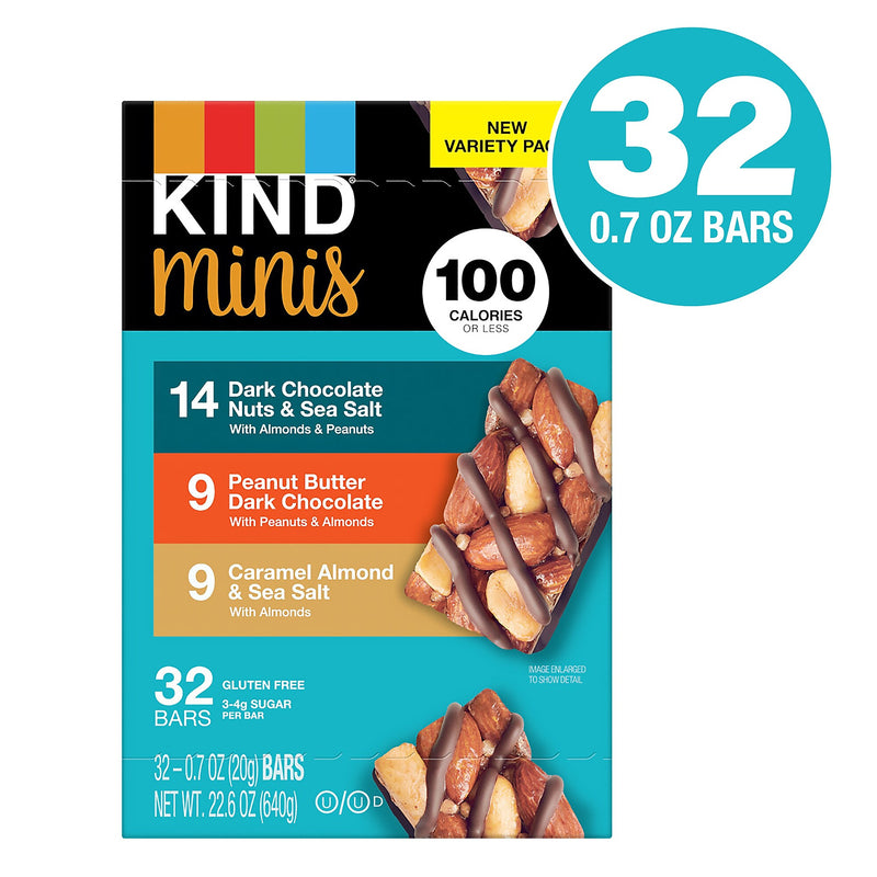 KIND Minis Gluten Free Nut Bar, Variety Pack, 32 Bars/Box (220-00799)