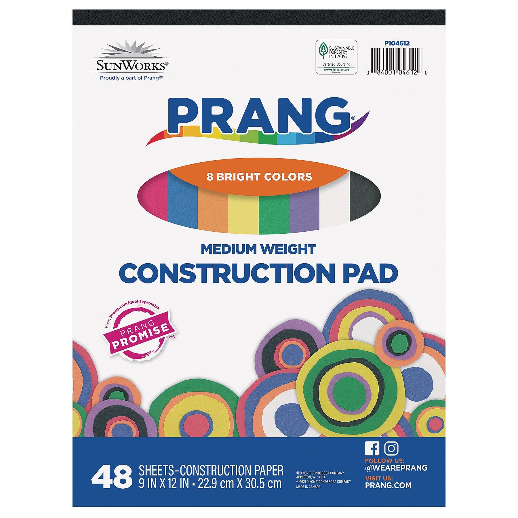 Prang 9" x 12" Construction Paper Pad, Assorted Colors, 48 Sheets/Pad, 12 Pads/Bundle (PAC104612-12)