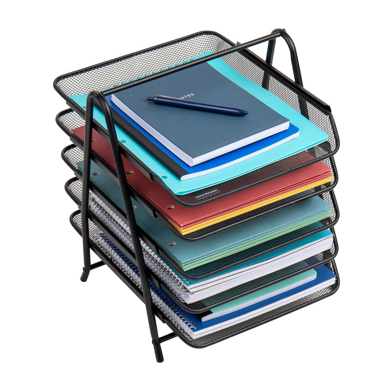Mind Reader Metal 5-Tier Stackable Paper Desk Tray Organizer, Black, 2/Pack (5TPAP2PK-BLK)