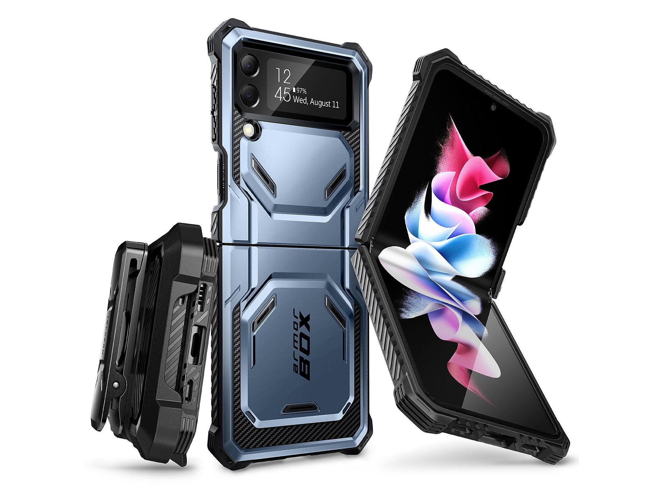 i-Blason Armorbox Metallic Blue Rugged Case for Samsung Galaxy Z Flip4 (Galaxy2022-ZFlip4-5G-Armorbox-Tilt)