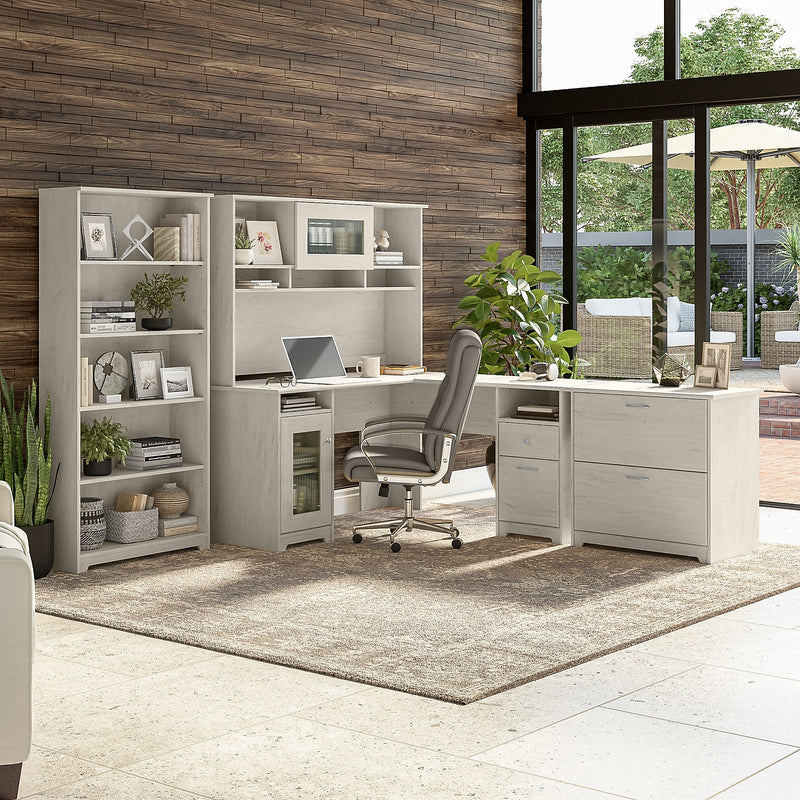 Bush Furniture Cabot 66"H 5-Shelf Bookcase with Adjustable Shelves, Linen White Oak (WC31166)