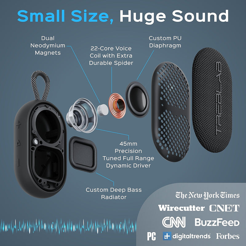 TREBLAB HD-Go Wireless Bluetooth Speaker, Waterproof, Black, Waterproof, Black