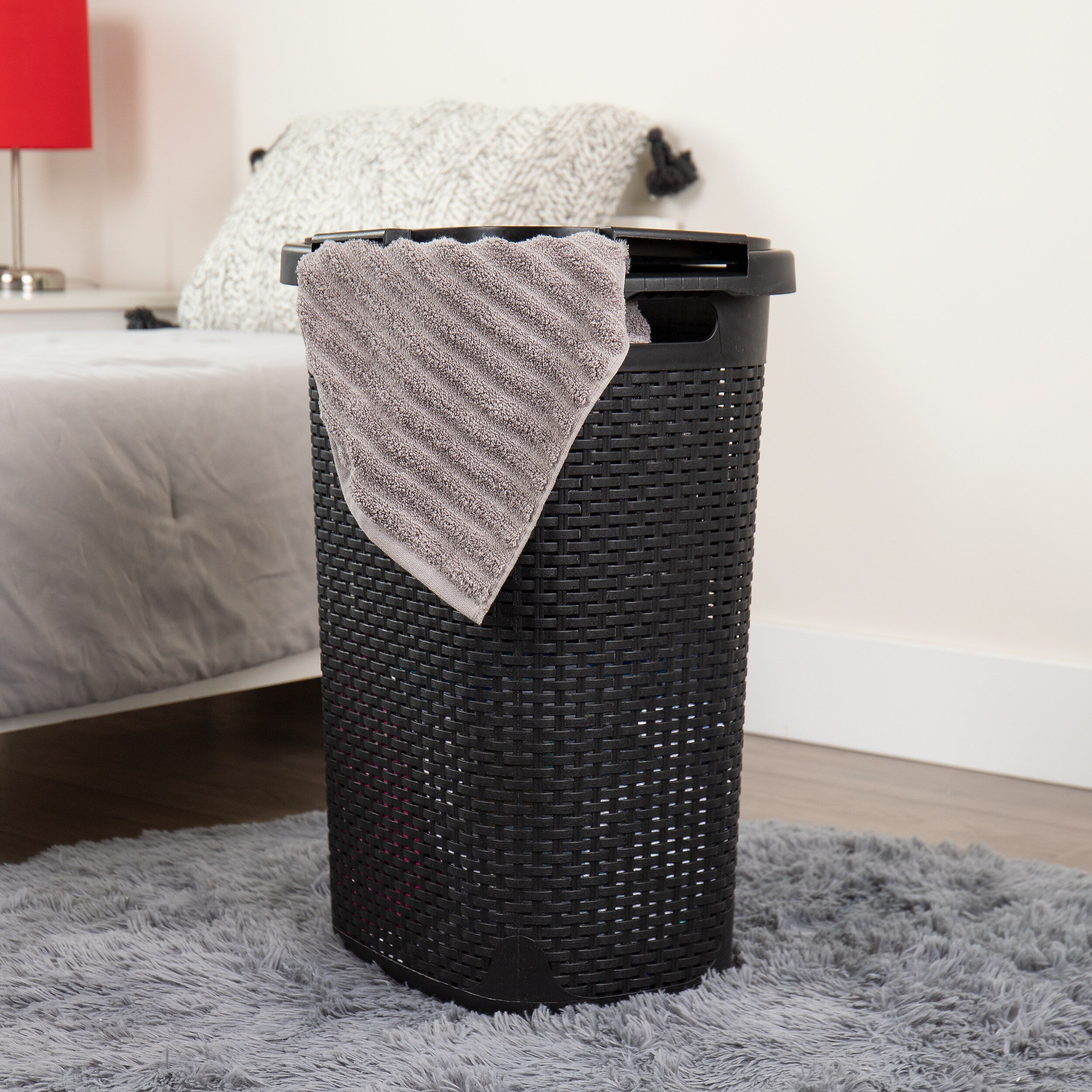 Mind Reader 15.85-Gallon Laundry Hamper with Lid, Plastic, Black, 2/Set (60HAMP2PK-BLK)