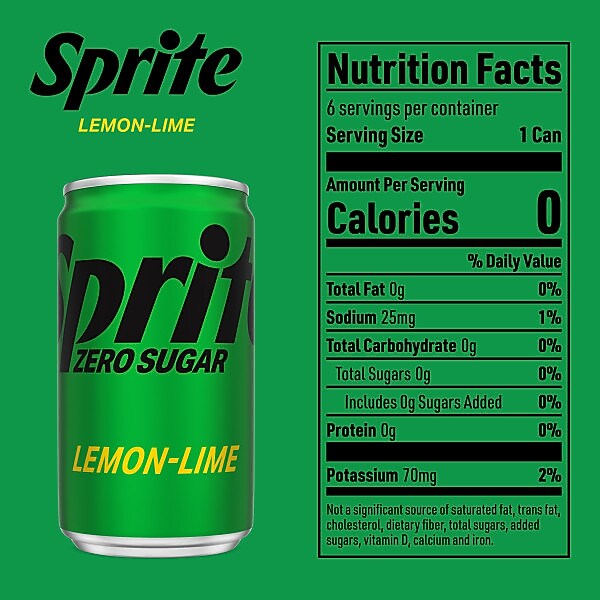 Sprite Mini Can Zero Sugar Lemon Lime Soda, 7.5 oz., 24 Cans/Carton (00049000061024)