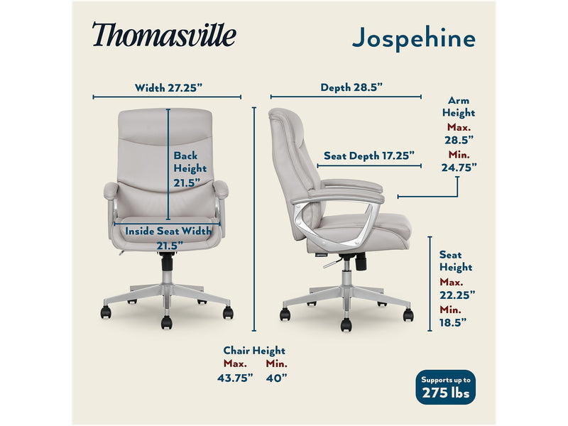 Thomasville Furniture Josephine Ergonomic Bonded Leather Swivel Manager Chair, Gray (60071-LGRY)