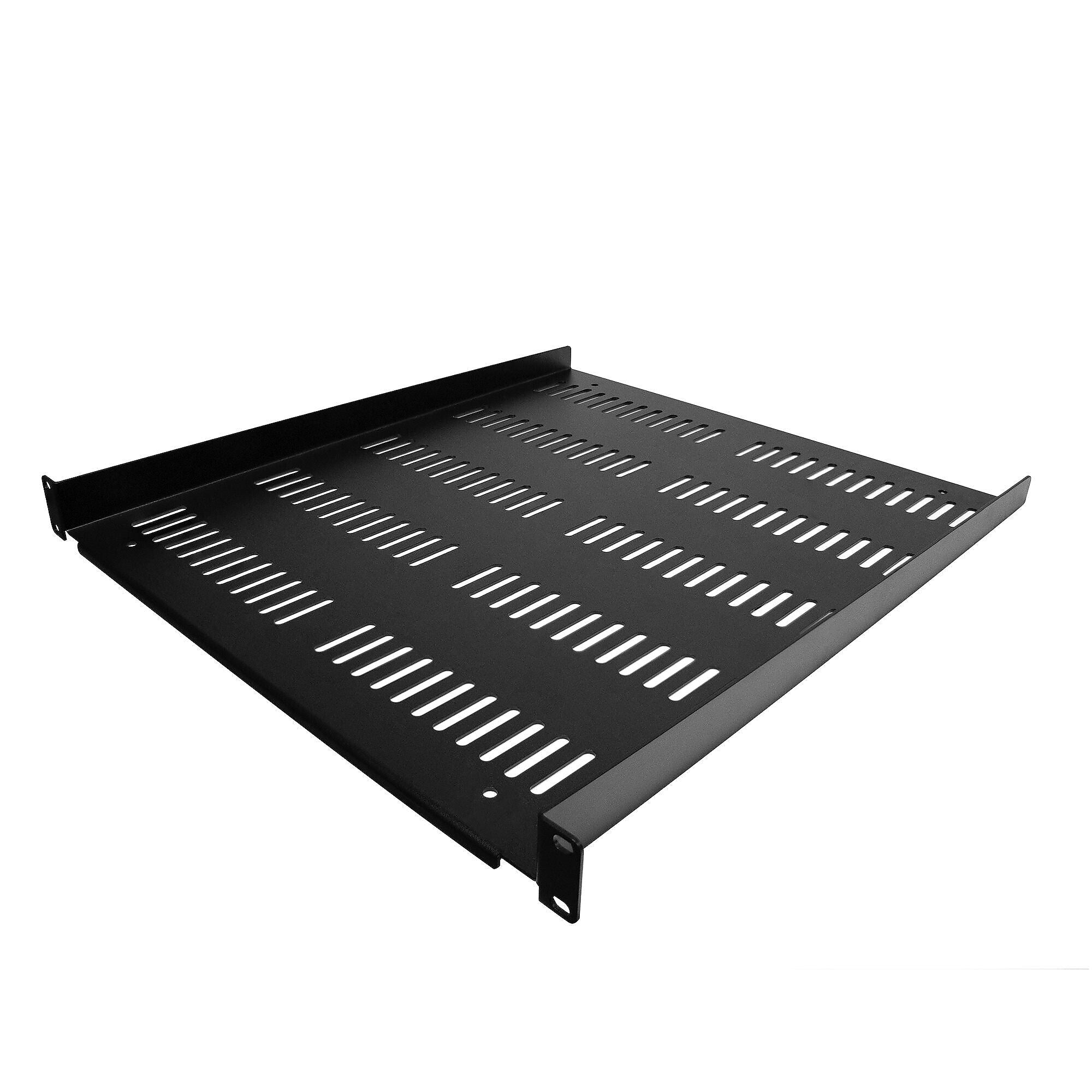 StarTech.com 1U Server Rack, Cantilever Universal Rack Mount Fixed Shelf, 20" Deep Shelf, Black (SHELF-1U-20-FIXED-V)