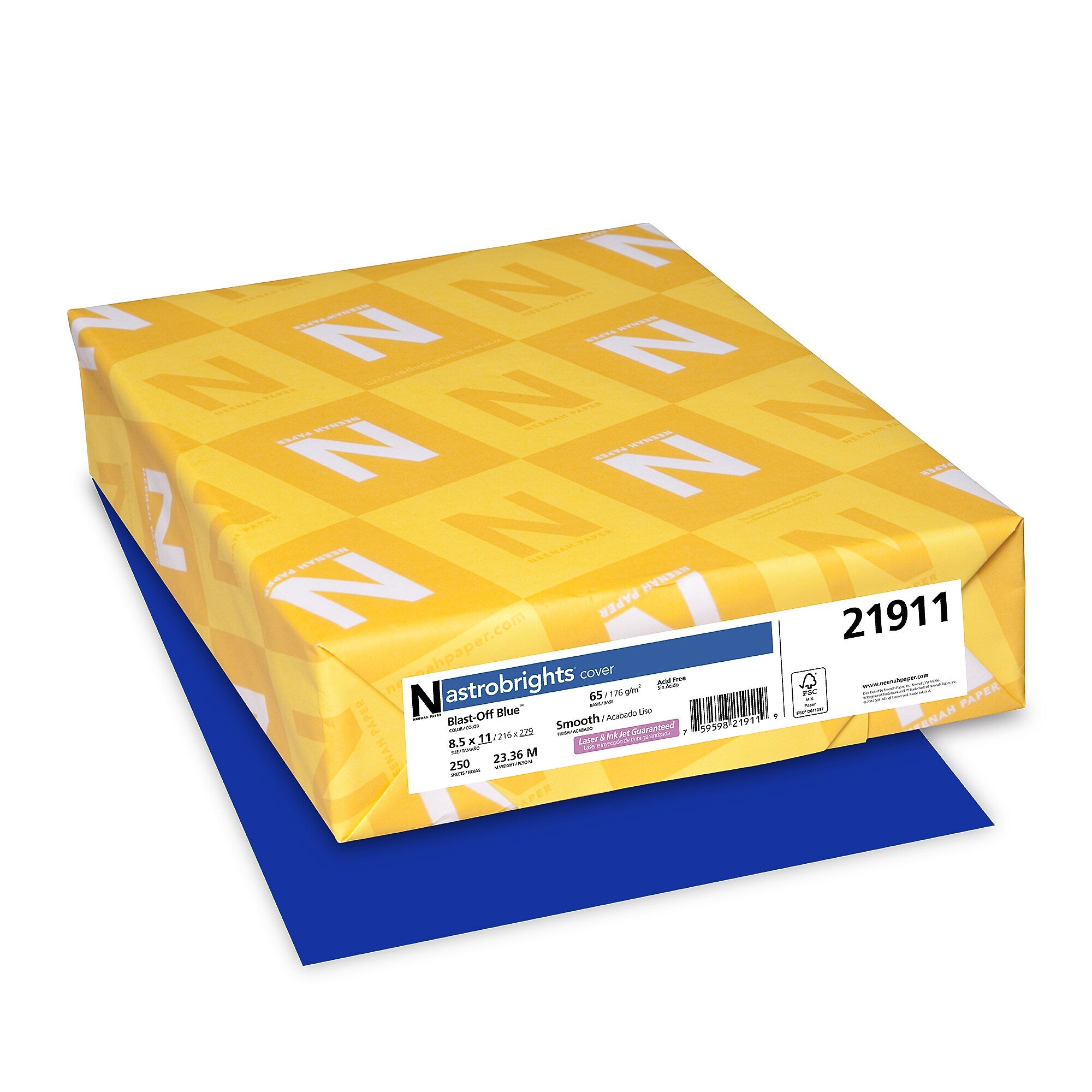 Astrobrights 65 lb. Cardstock Paper, 8.5" x 11", Blast-Off Blue, 250 Sheets/Ream (21911CT)