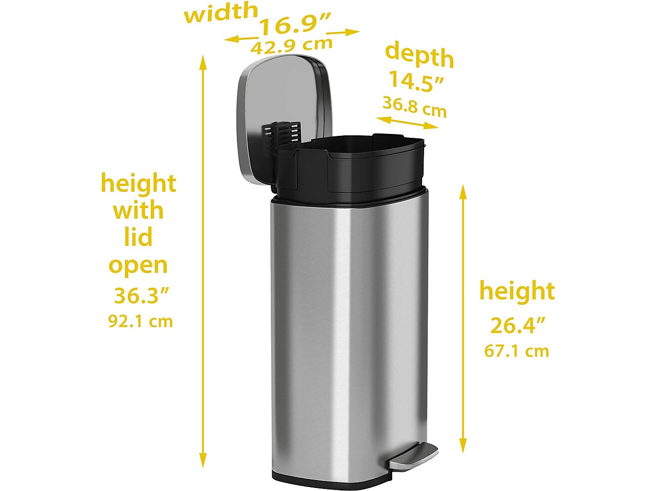 HLS Commercial Stainless Steel Step Trash Can with Hinged Lid, 13.2-Gallon, Silver (HLSS13R)