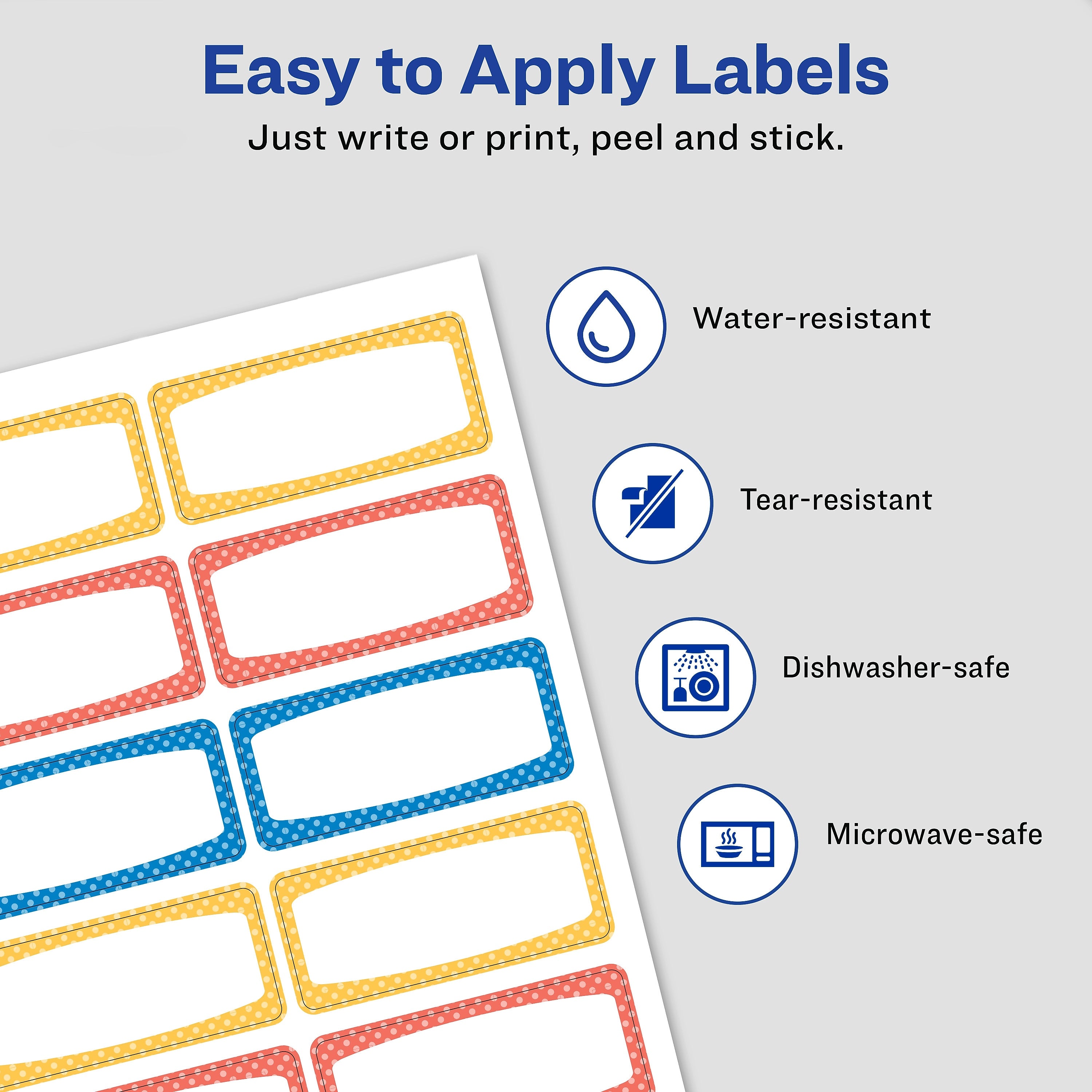 Avery Water-Resistant Laser/Inkjet ID Labels on 4" x 6" Sheets, 3/4" x 1-3/4", Assorted Border Colors, 60 Labels/Pack (41442)