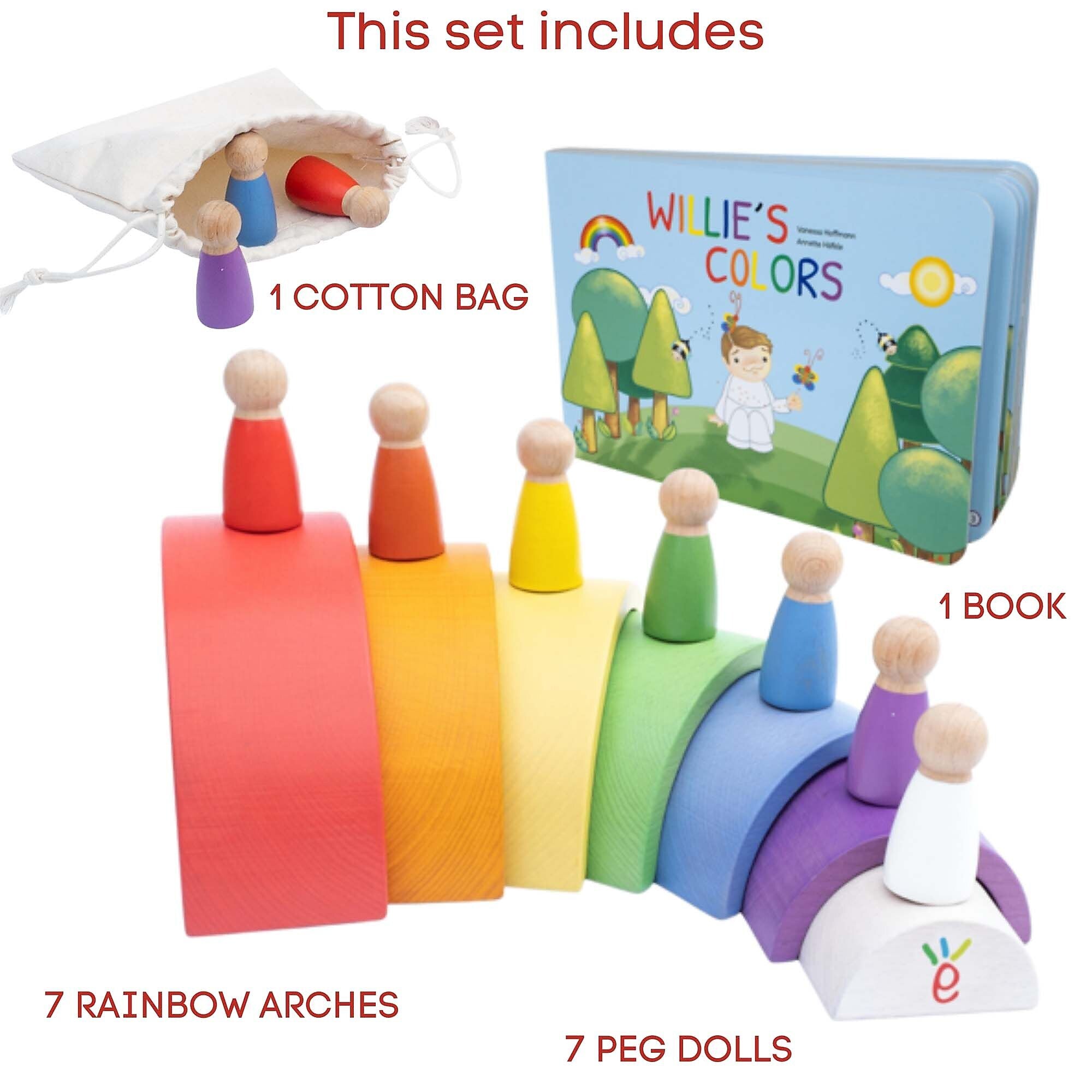 Extasticks Willie's Rainbow World Wooden Arches And Peg Dolls Set With Book, 16 Pieces/Pack (EXAE3304)