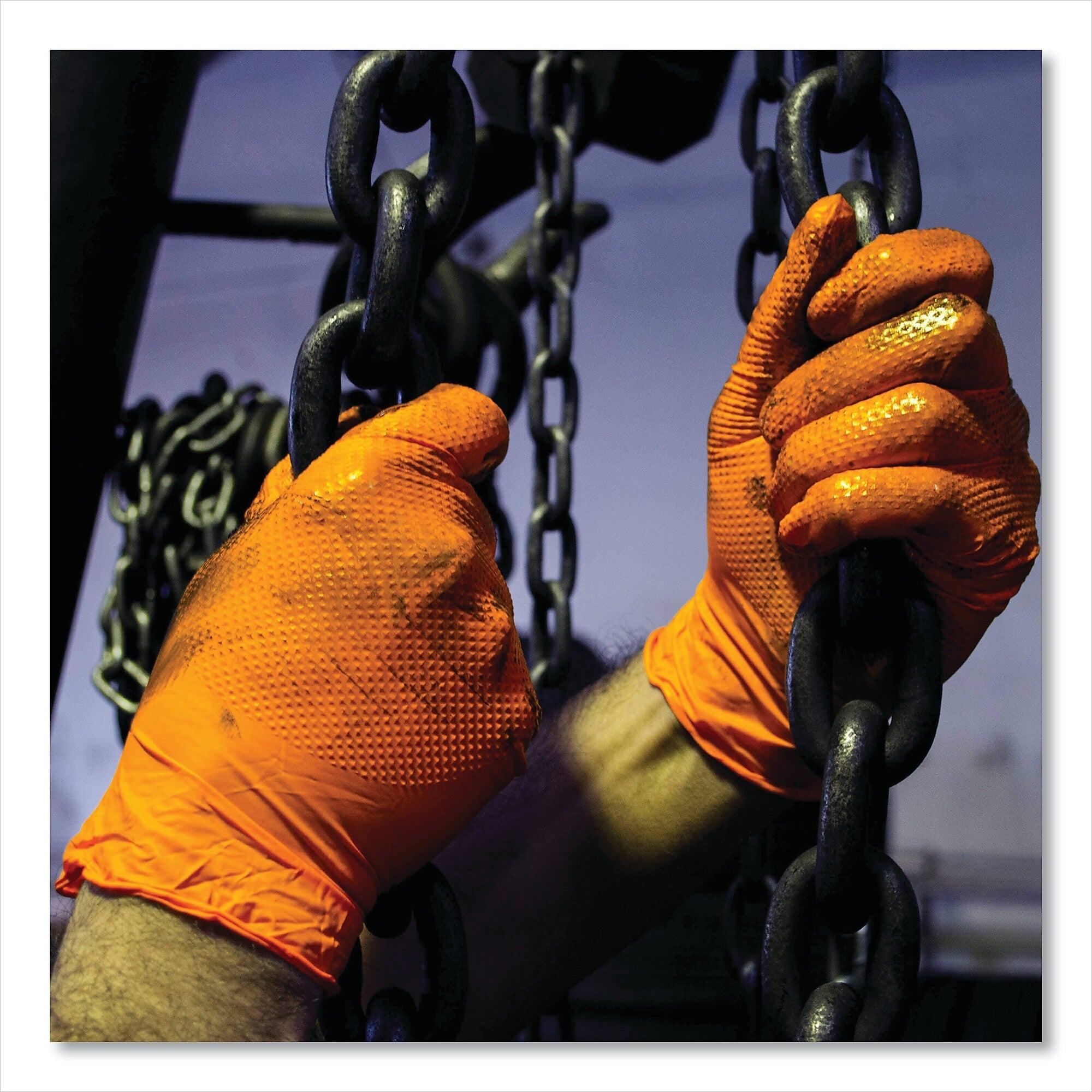 GloveWorks by AMMEX Heavy-Duty Industrial Nitrile Gloves, Powder-Free, 8 mil, Medium, Orange, 100 Gloves/Box, 10 Boxes/Carton