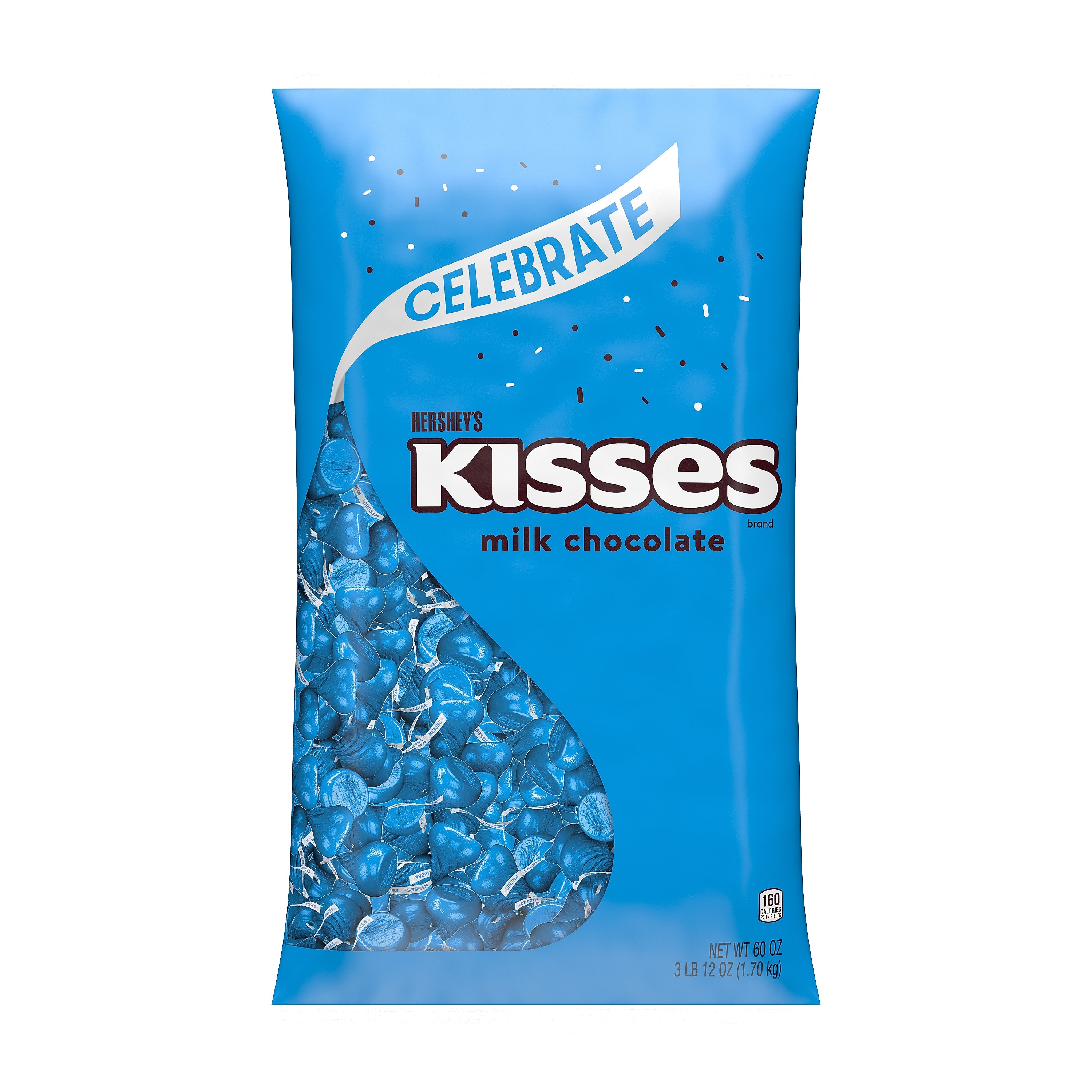 HERSHEY'S KISSES Milk Chocolate Candy Bulk Bag, Blue Foils, 60 oz., 400/Bag (HEC16037)