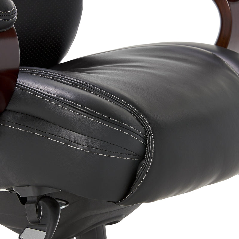 La-Z-Boy Hyland Ergonomic Bonded Leather Swivel Executive Chair, Black/Mahogany Wood (45779A)
