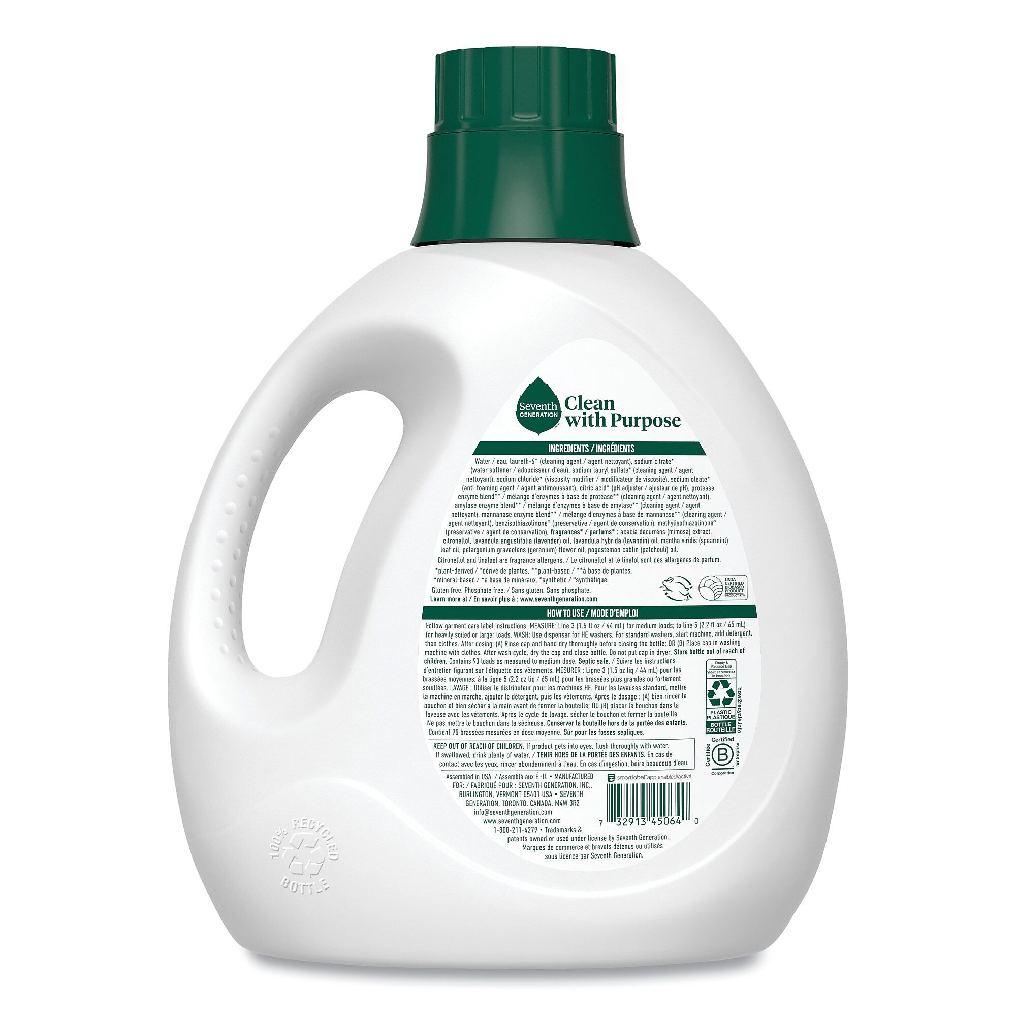 Seventh Generation Natural Liquid Laundry Detergent, Fresh Lavender Scent, 135 oz Bottle
